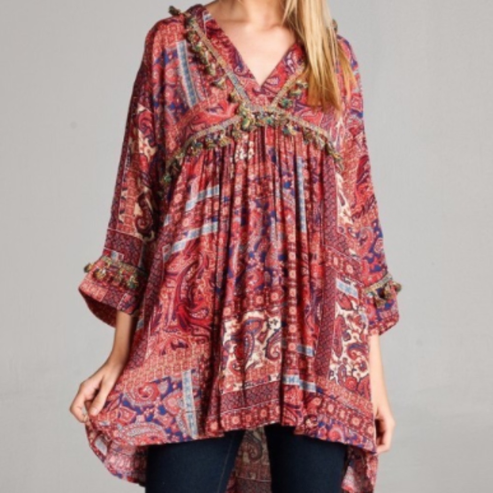 The Paisley Tassel Tunic - Raspberry - Picture 4 of 4
